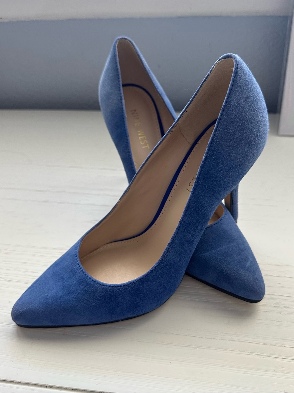Classic Blue Suede Pointed-Toe Pumps - Picture 4 of 5